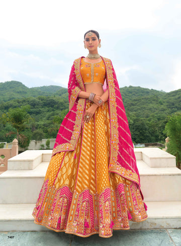 Beautiful Traditional Designer Elegant Orange Embroidery Work Cut Work Orgenza Silk Lehenga - 7407